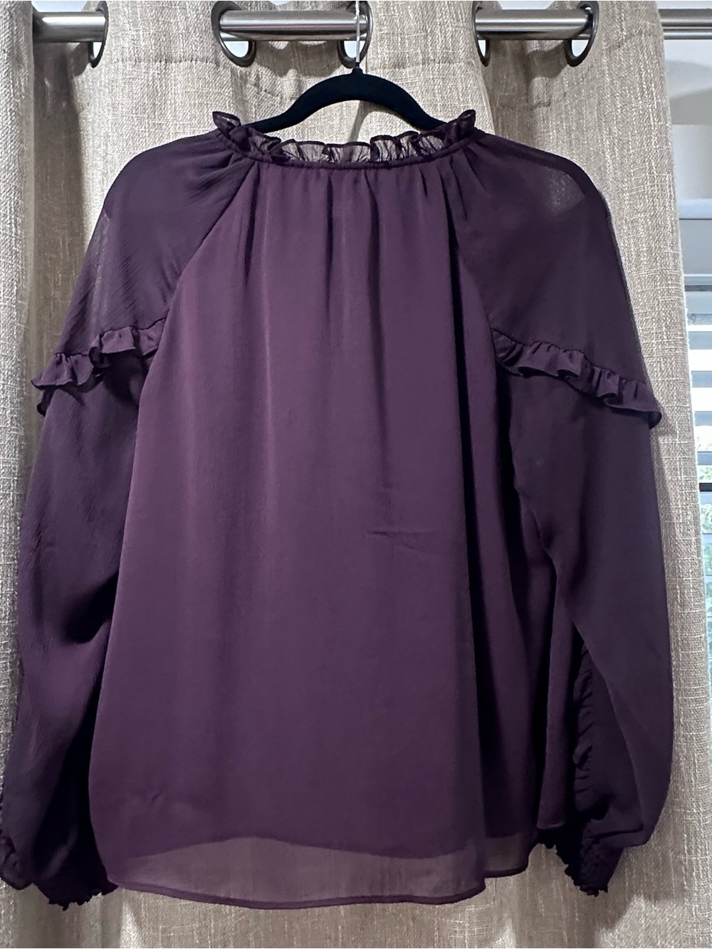 Express Women's Plum Ruffled Tie-Front Blouse - Picture 5 of 5